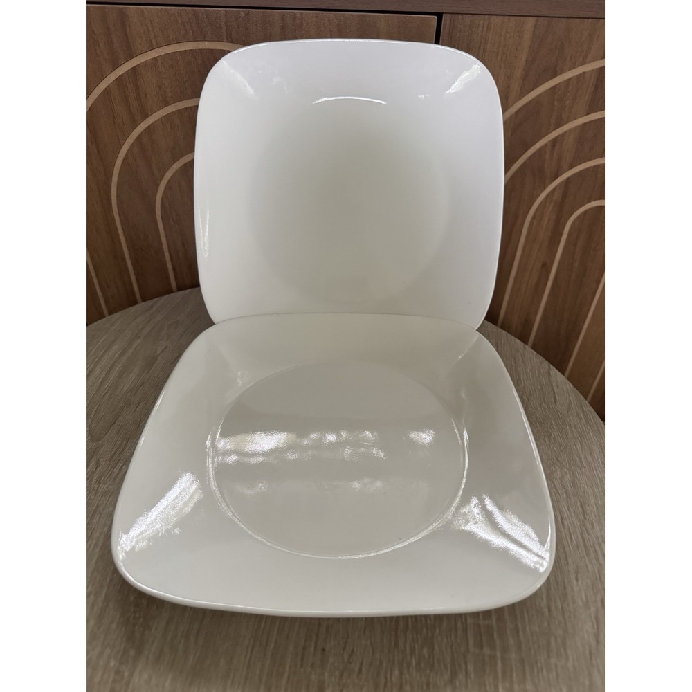 Set of 2 Corelle Pure White Square Dinner Plates 10.5" by Corning Vitrelle Glass